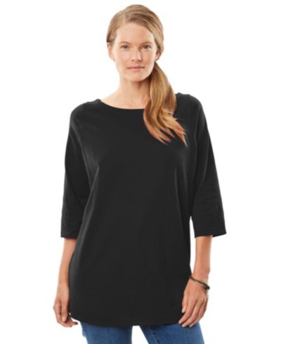 Woman Within Women's Within Perfect Three-Quarter Sleeve Boatneck Tee