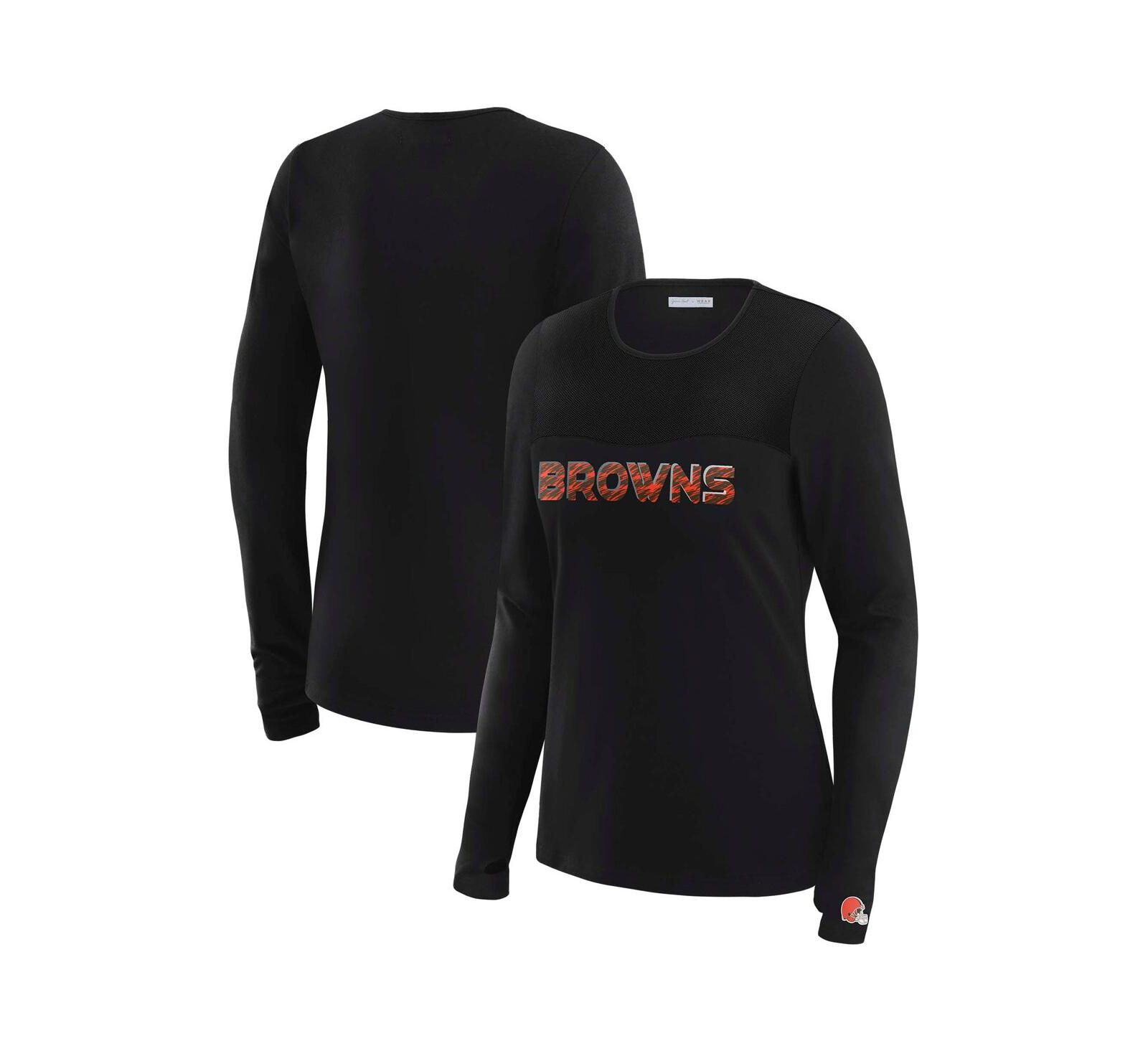WEAR by Erin Andrews Women's x Gracie Hunt Black Cleveland Browns Mesh Panel Long Sleeve T-Shirt