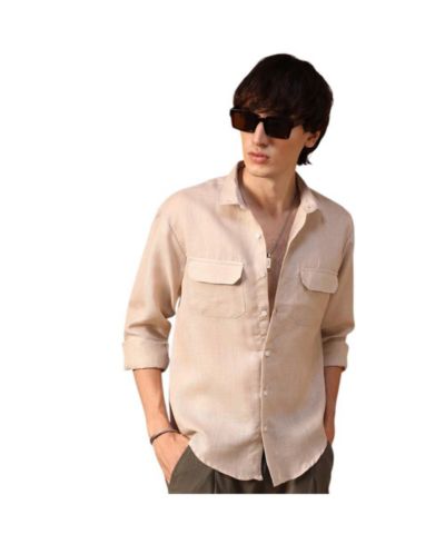 Мужская рубашка Campus Sutra Khaki Beige Solid Utility
