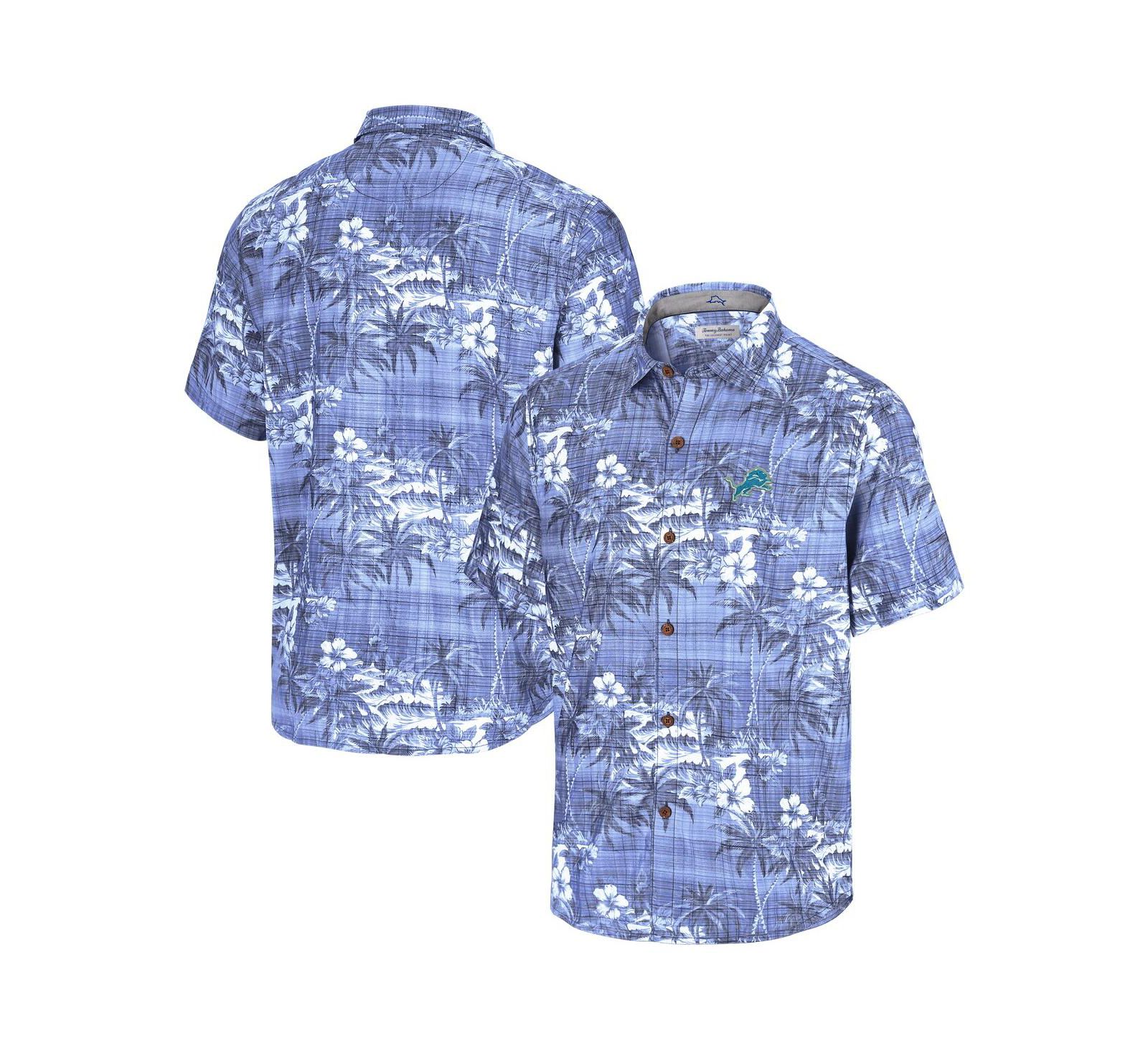 Tommy Bahama Men's Blue Detroit Lions Coconut Point Isla Palmetta Camp Button-Up Shirt