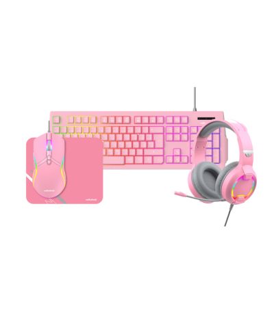 RadioShack игровой набор RadioShack Mistic: клавиатура, мышь, наушники, RGB подсветка, эргономичный дизайн, розовый, USB