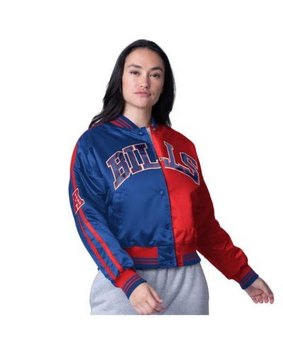 Starter Women's Royal/Red Buffalo Bills Zone Blitz Cropped Full-Snap Satin Jacket