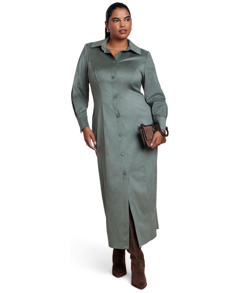 ELOQUII Plus Size Suede Shirt Dress