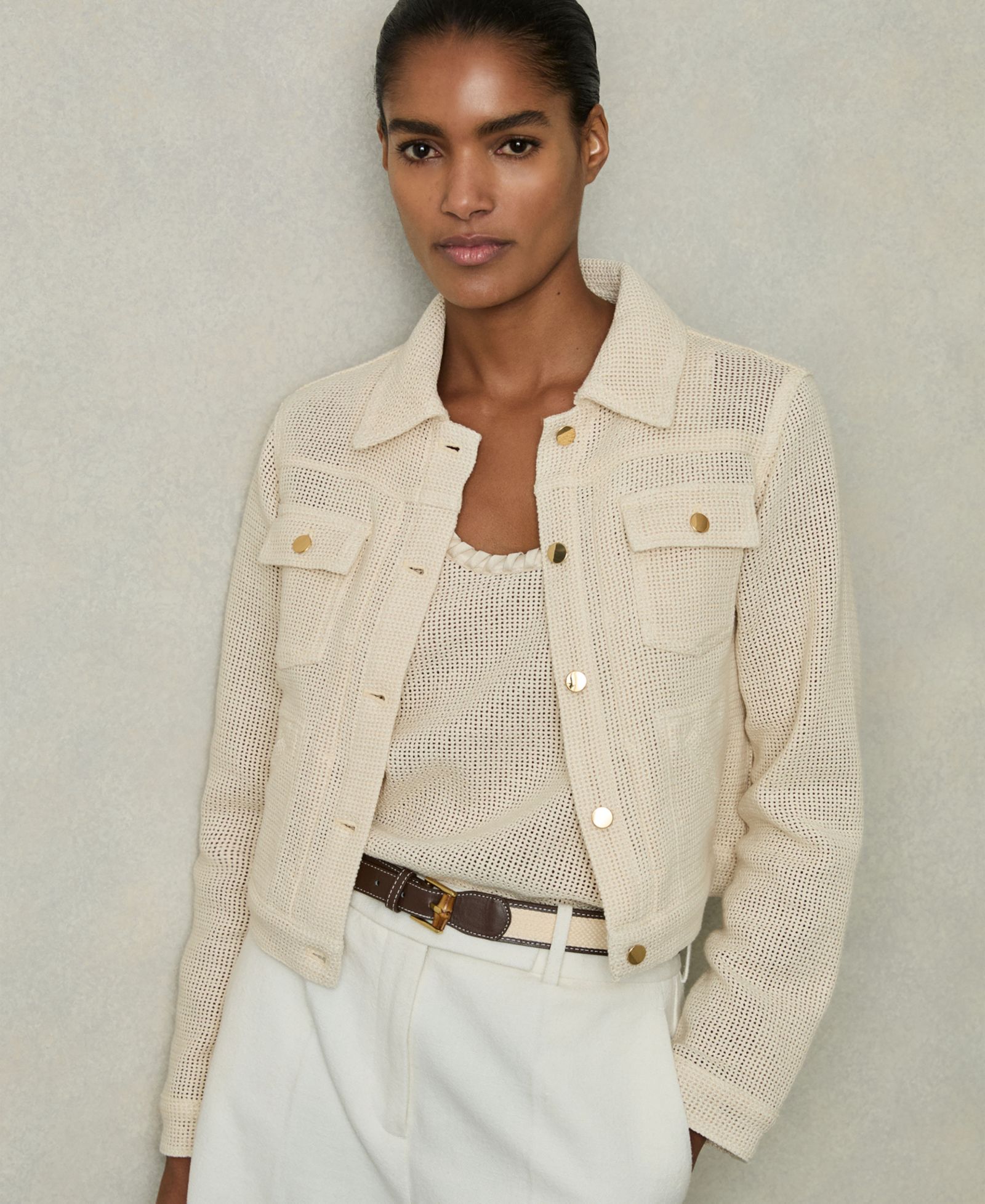 REISS Women's Renzo Textured Trucker Jacket
