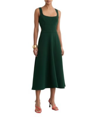 REISS Women's Dina Waisted Cut-Out Twill Midi Dress