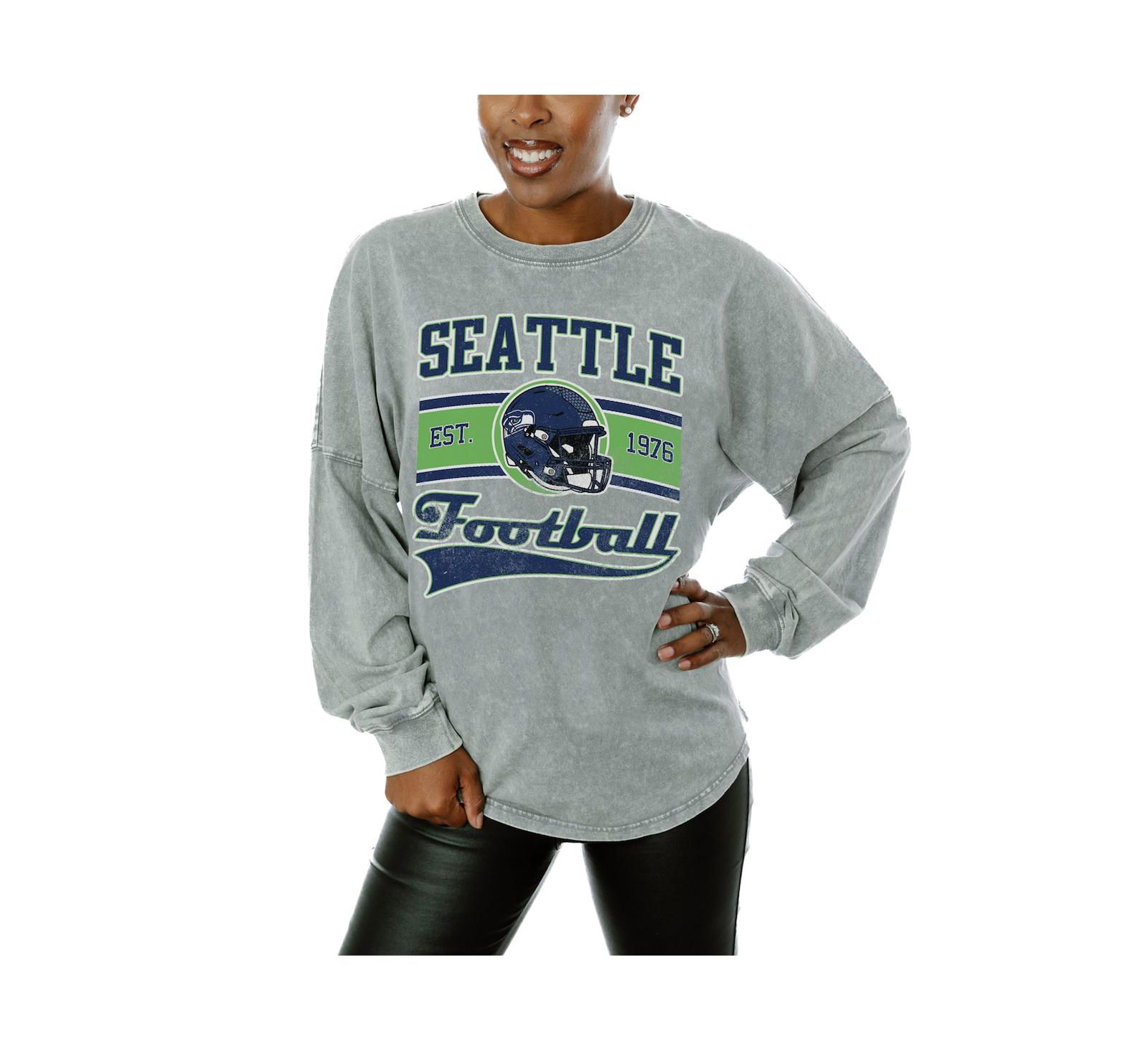 Gameday Couture Women's Gray Seattle Seahawks Snow Wash Oversized Long Sleeve T-Shirt