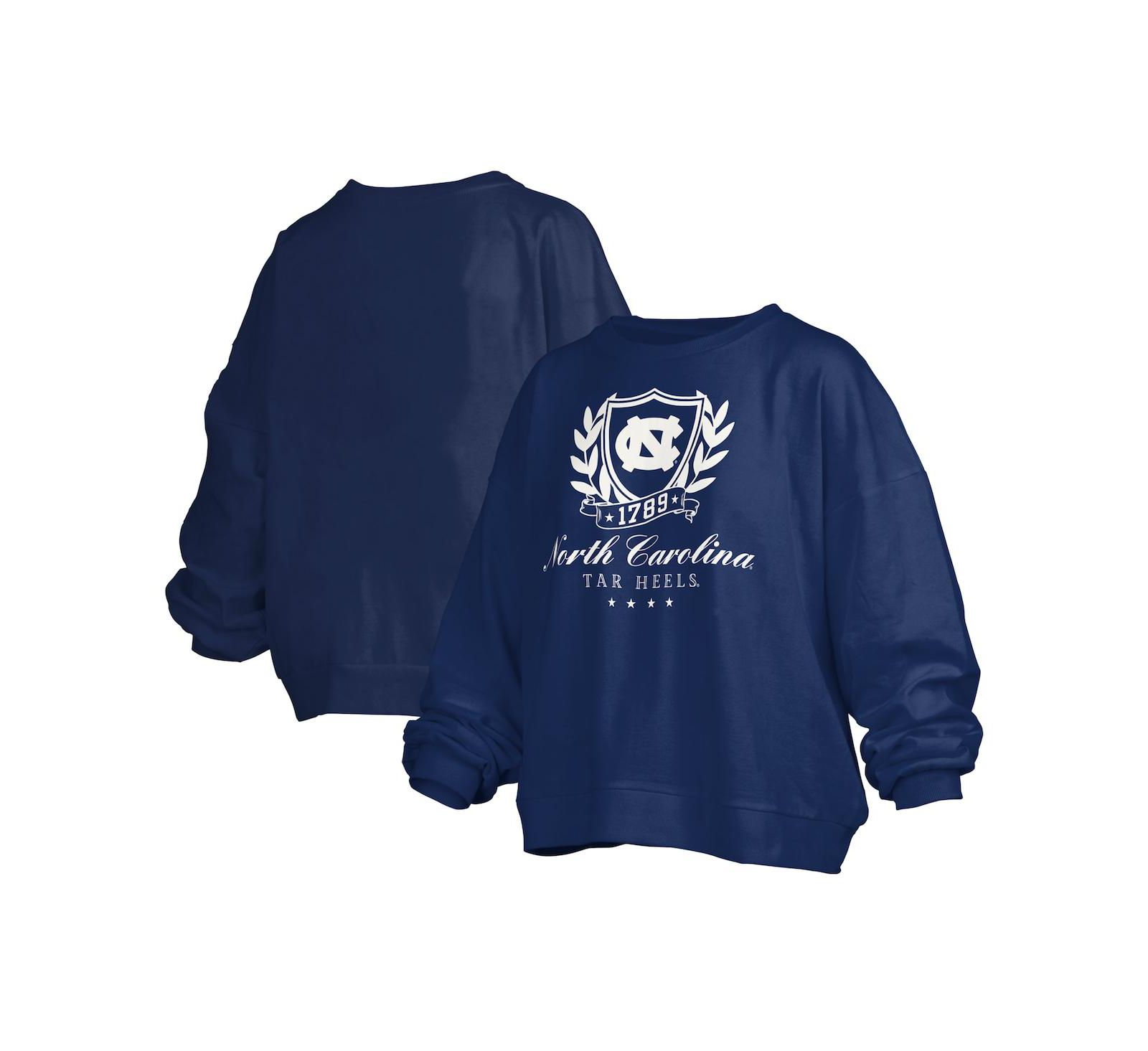 Женское худи Pressbox Navy North Carolina Tar Heels Big Aug Script Janice Oversized Pullover