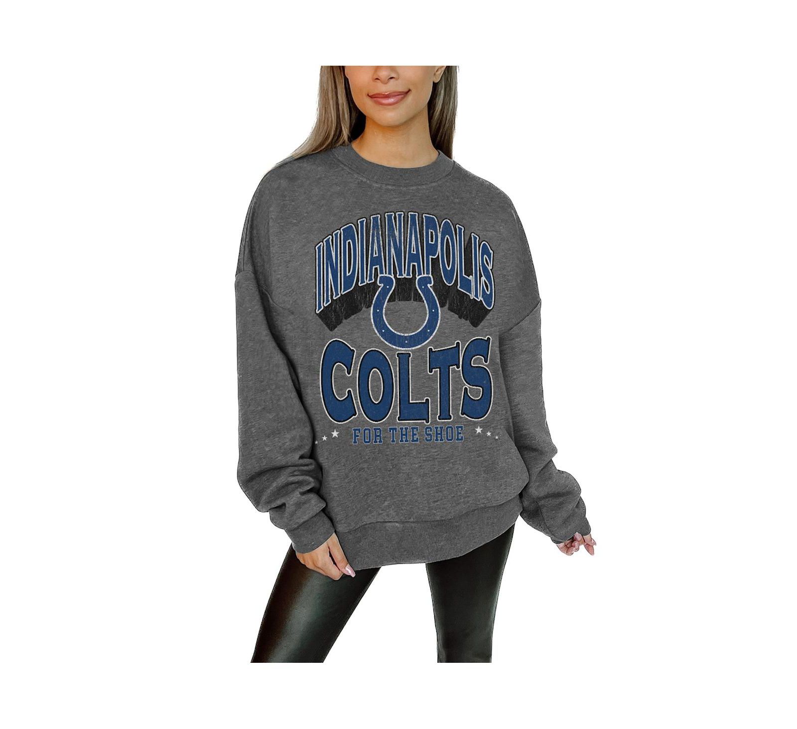 Женское свитшот Gameday Couture, оверсайз, угольно-серый, Indianapolis Colts, премиальный флис, спущенное плечо
