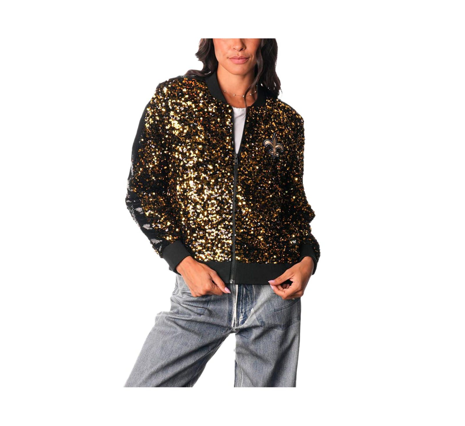 The Wild Collective Women's Gold New Orleans Saints Sequin Full-Zip Bomber Jacket