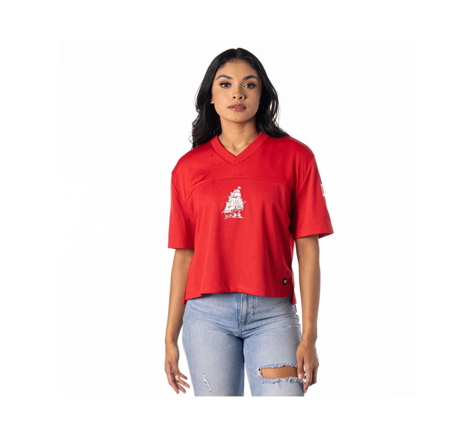 The Wild Collective Women's Red Tampa Bay Buccaneers Alternate V-Neck Fashion Jersey T-Shirt