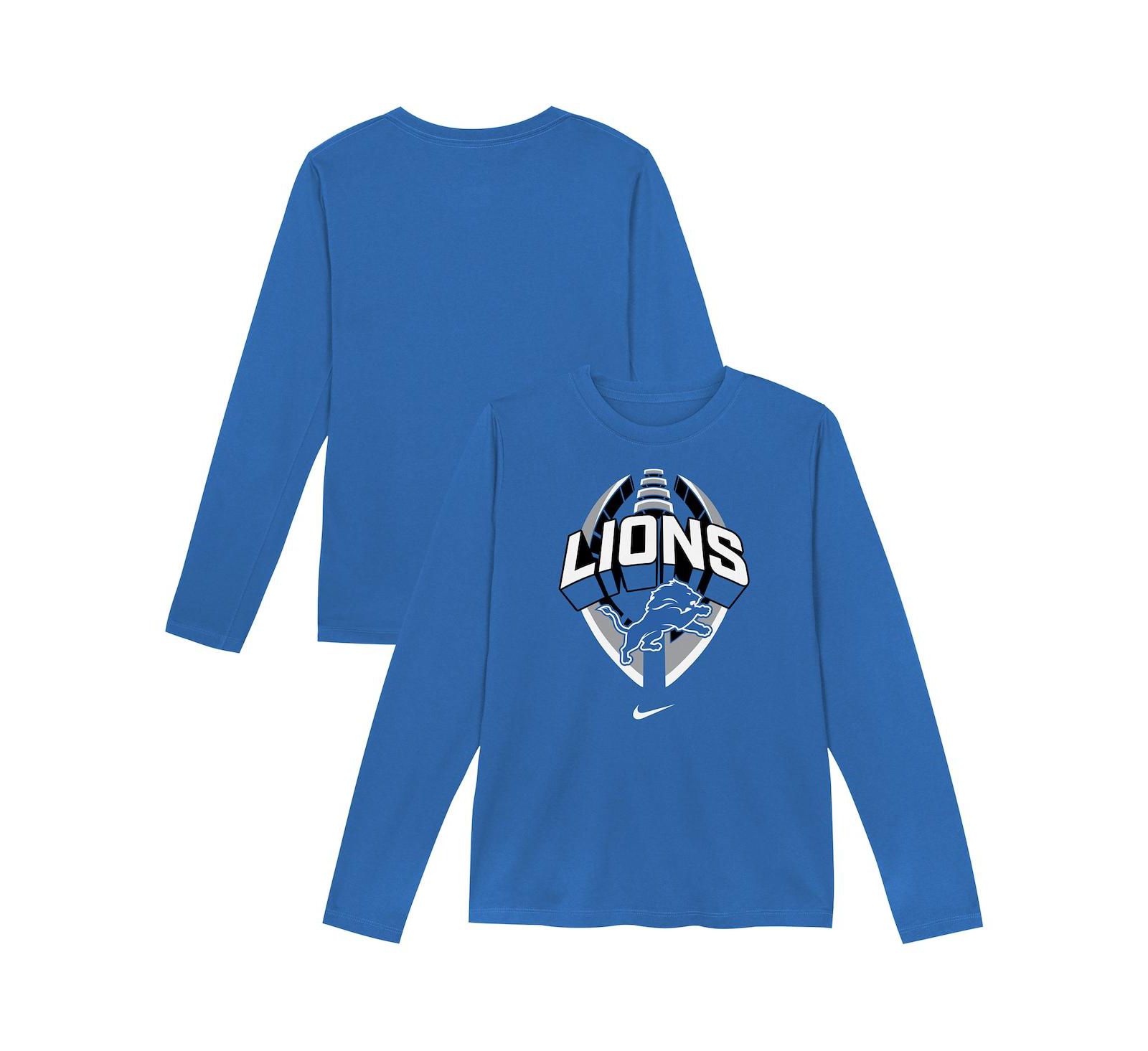 Детская футболка Nike Blue Detroit Lions Primetime Legend Icon с длинным рукавом