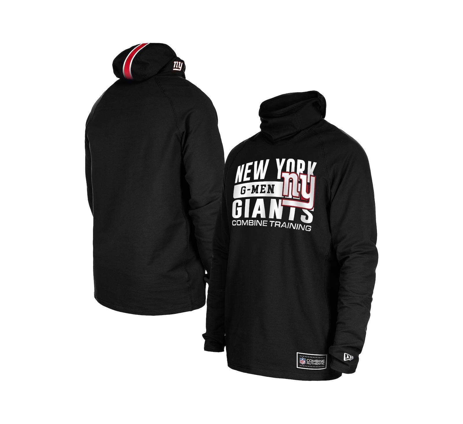 New Era Men's Black New York Giants Functional Fandom Balaclava Helmet Stripe Tri-Blend Hoodie