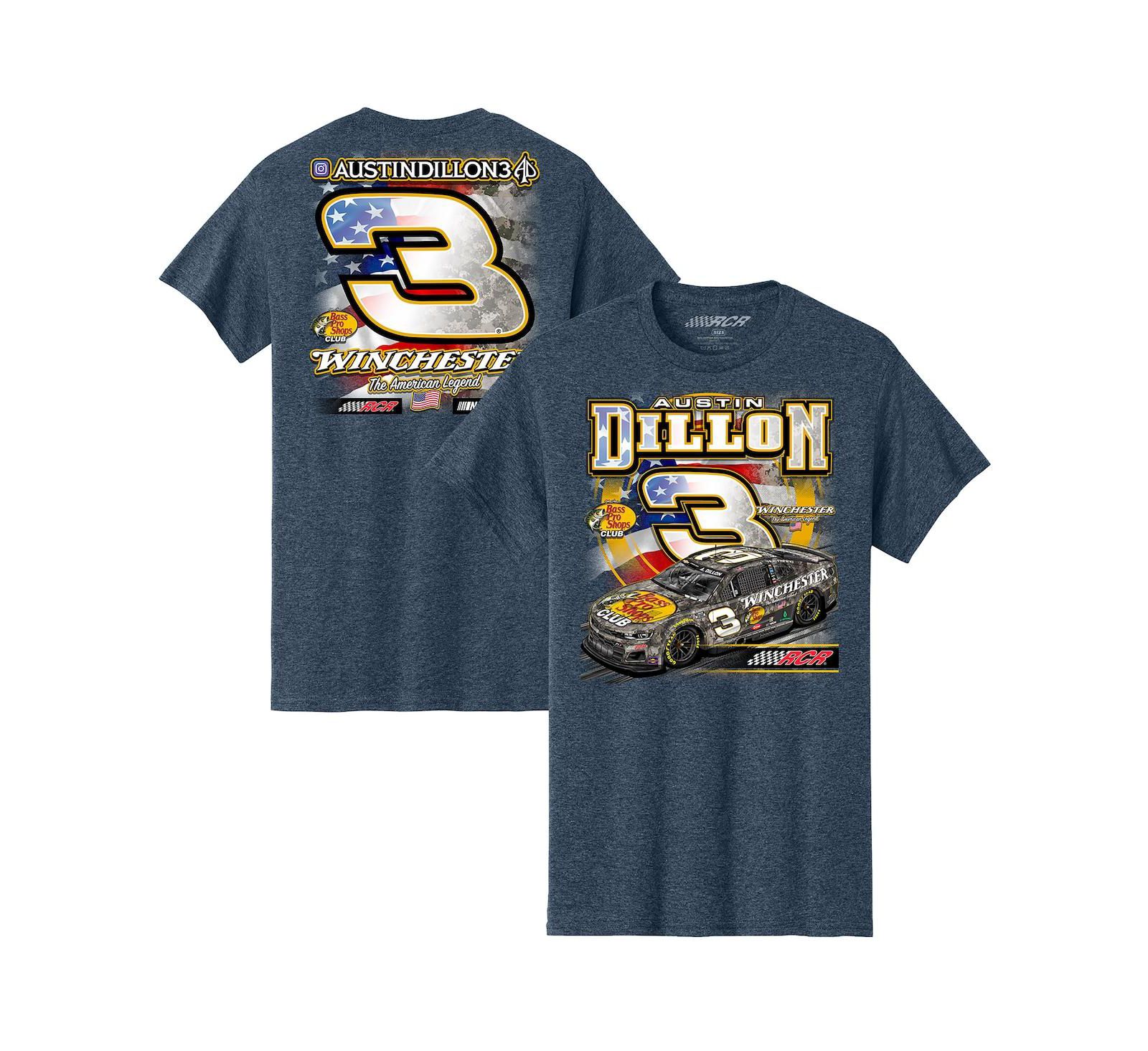 Richard Childress Racing Team Collection Men's Heather Navy Austin Dillon Bass Pro Shops Flag T-Shirt
