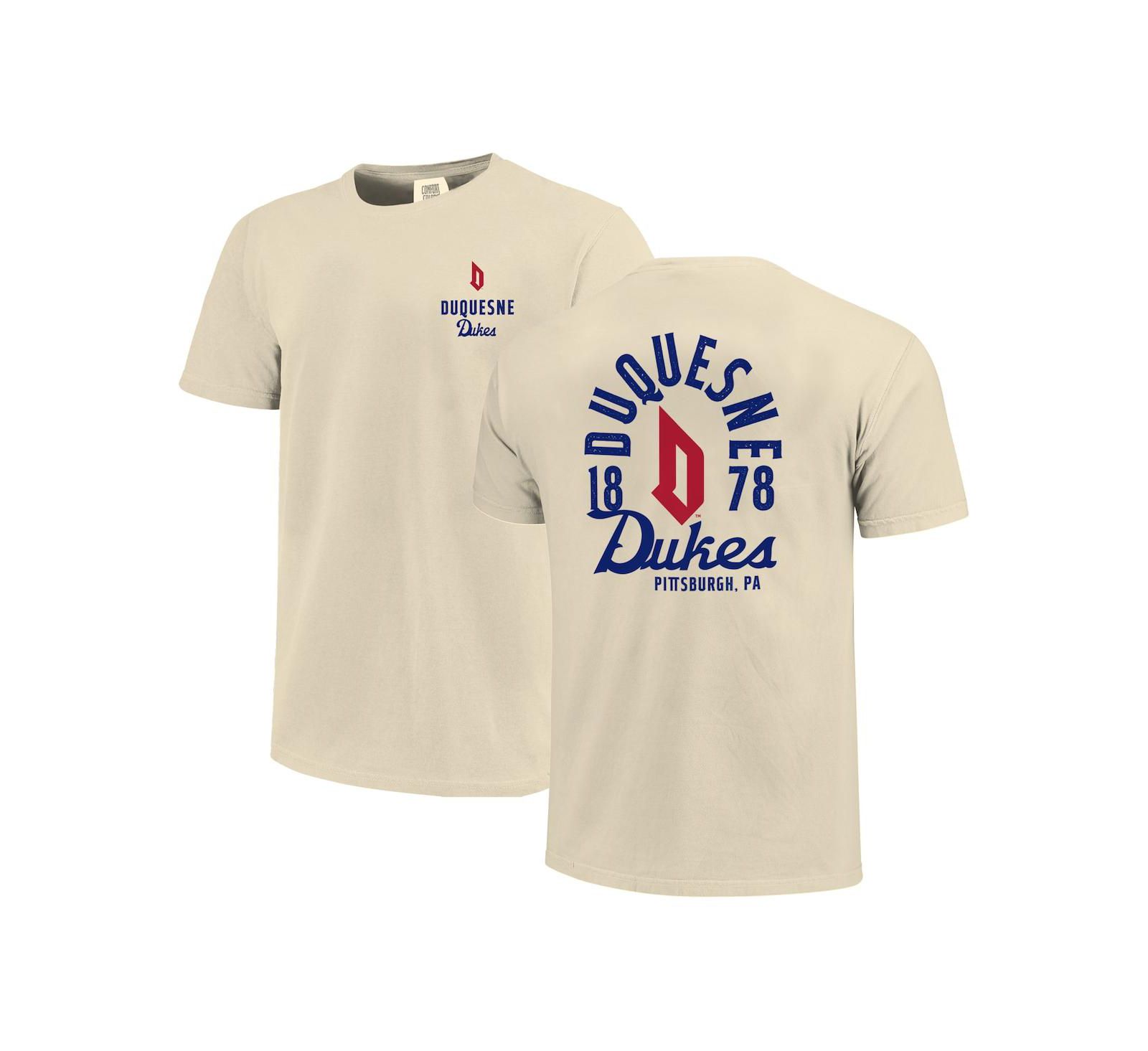 Мужская футболка Image One Men's Cream Duquesne Dukes Comfort Colors Mascot Overlay