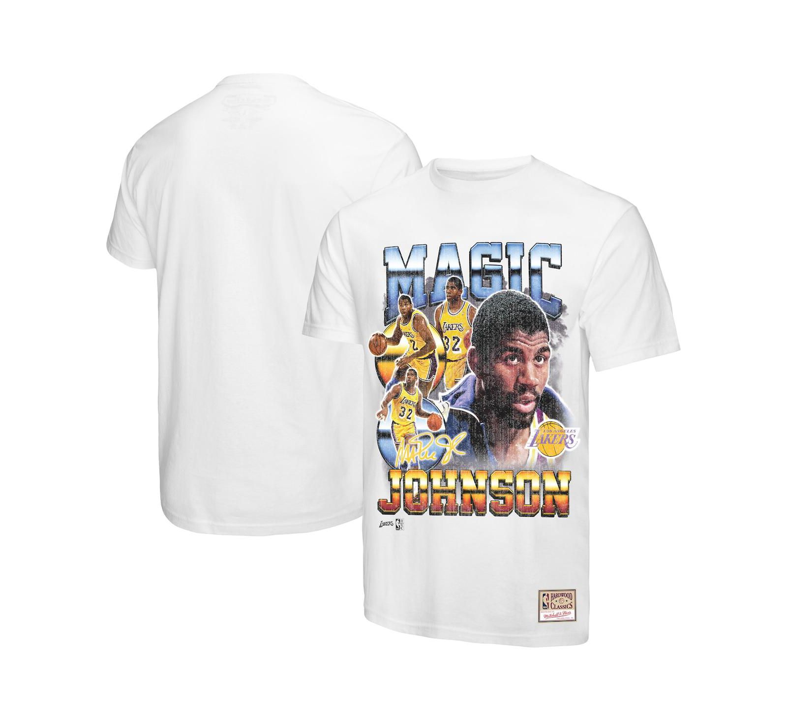 Mitchell & Ness Men's Magic Johnson White Los Angeles Lakers Commemorative Collage T-Shirt