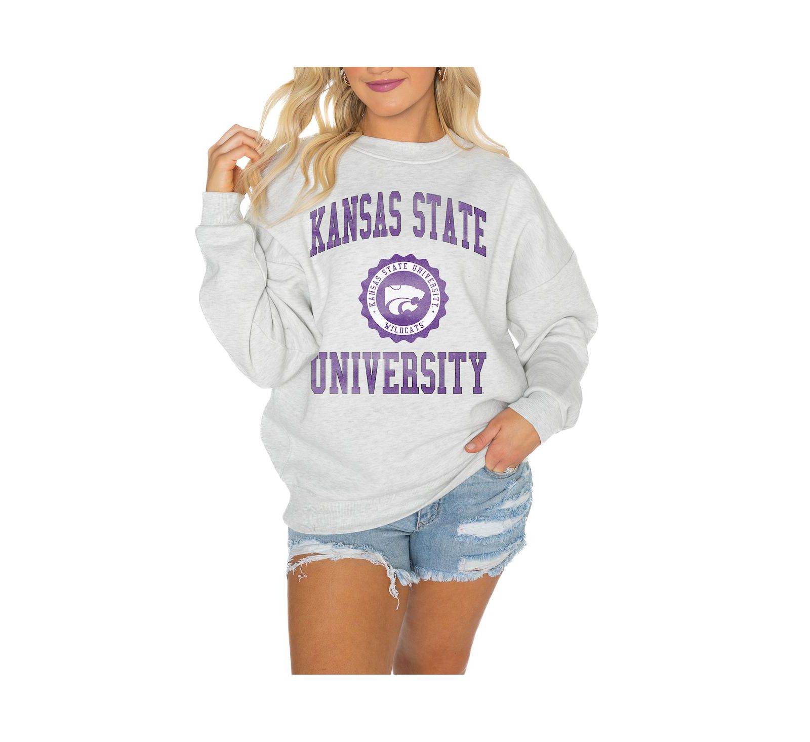 Женская толстовка Gameday Couture Steel Kansas State Wildcats Oversized Good Vibes Premium Fleece Drop Shoulder Pullover