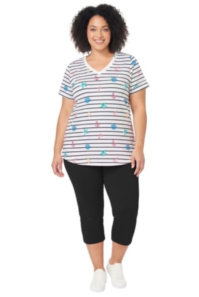 Женский комплект Plus Size: туника с V-образным вырезом и капри