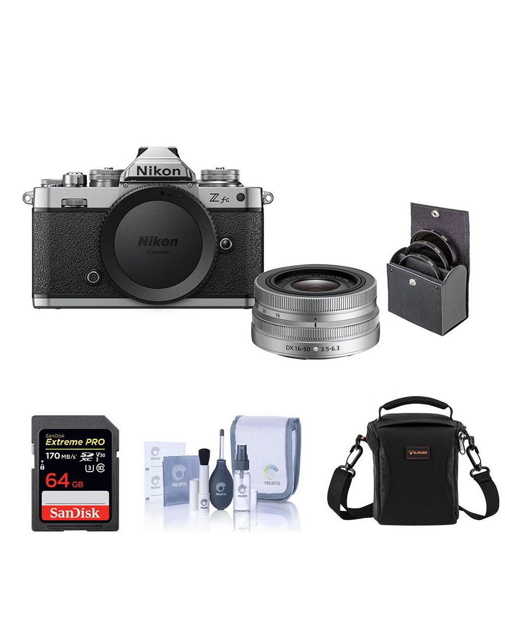 Nikon Z fc DX-Format Mirrorless Camera with NIKKOR Z DX 16-50mm f/3.5-6.3 VR Lens, Bundle with 64GB SD Card, Shoulder Bag, Filter Kit, Cleaning Kit
