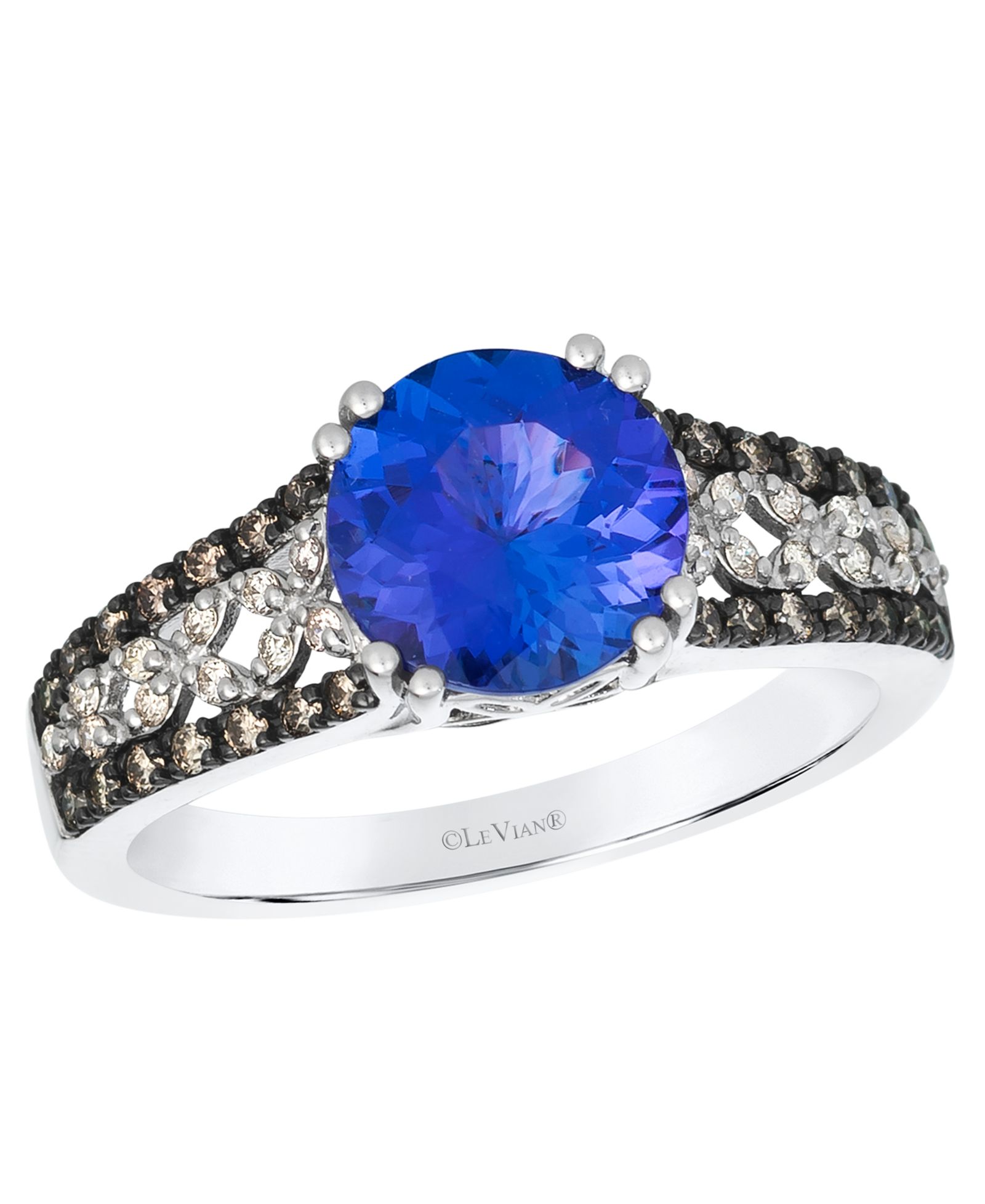 Le Vian кольцо с голубым танзанитом (1,90 карата), бриллиантами Nude Diamond (0,09 карата) и шоколадными бриллиантами (0,15 карата) в золоте 14k Vanilla Gold