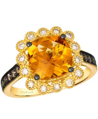 Кольцо Le Vian с цитрином (3 ct. t.w.), нюдовым бриллиантом (25 ct. t.w.) и шоколадным бриллиантом (.27 ct. t.w.) в 14k золоте Honey Gold
