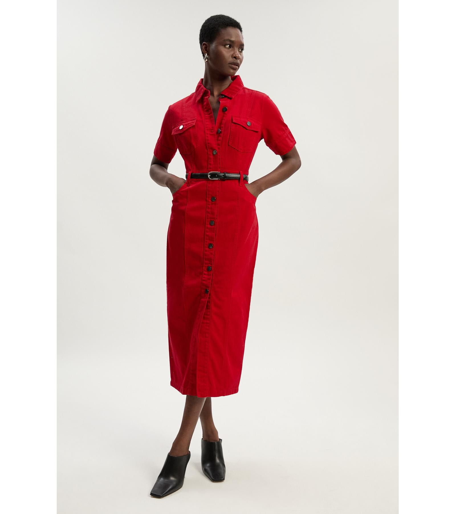 Платье-рубашка Karen Millen Petite Denim Short Sleeve