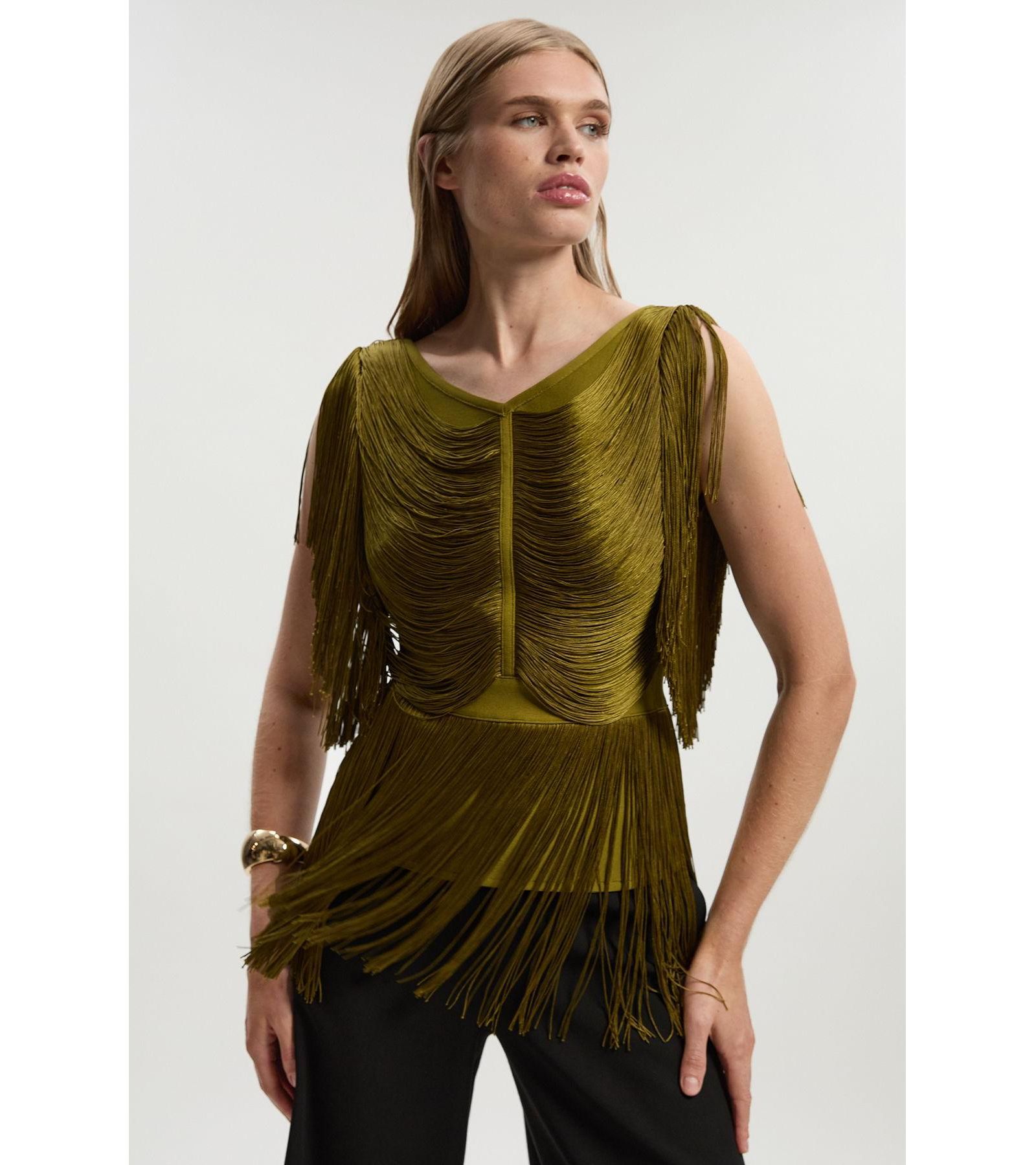 Karen Millen Women's Draped Fringe Knitted Top