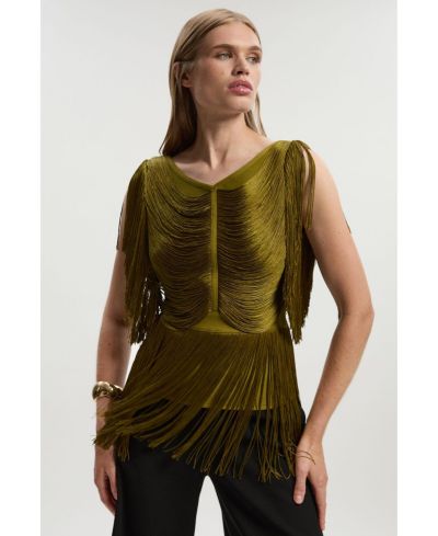 Женский вязаный топ Karen Millen с драпировкой и бахромой