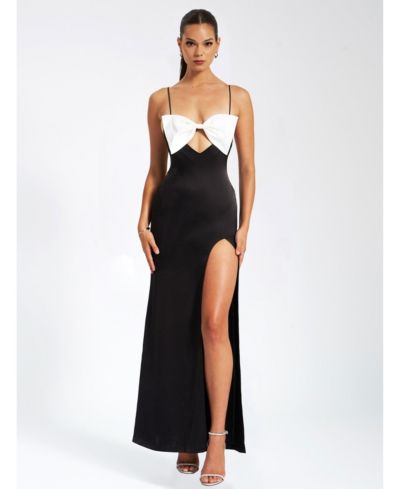 Miss Circle Women Eleanor Black and White Bow Satin Gown