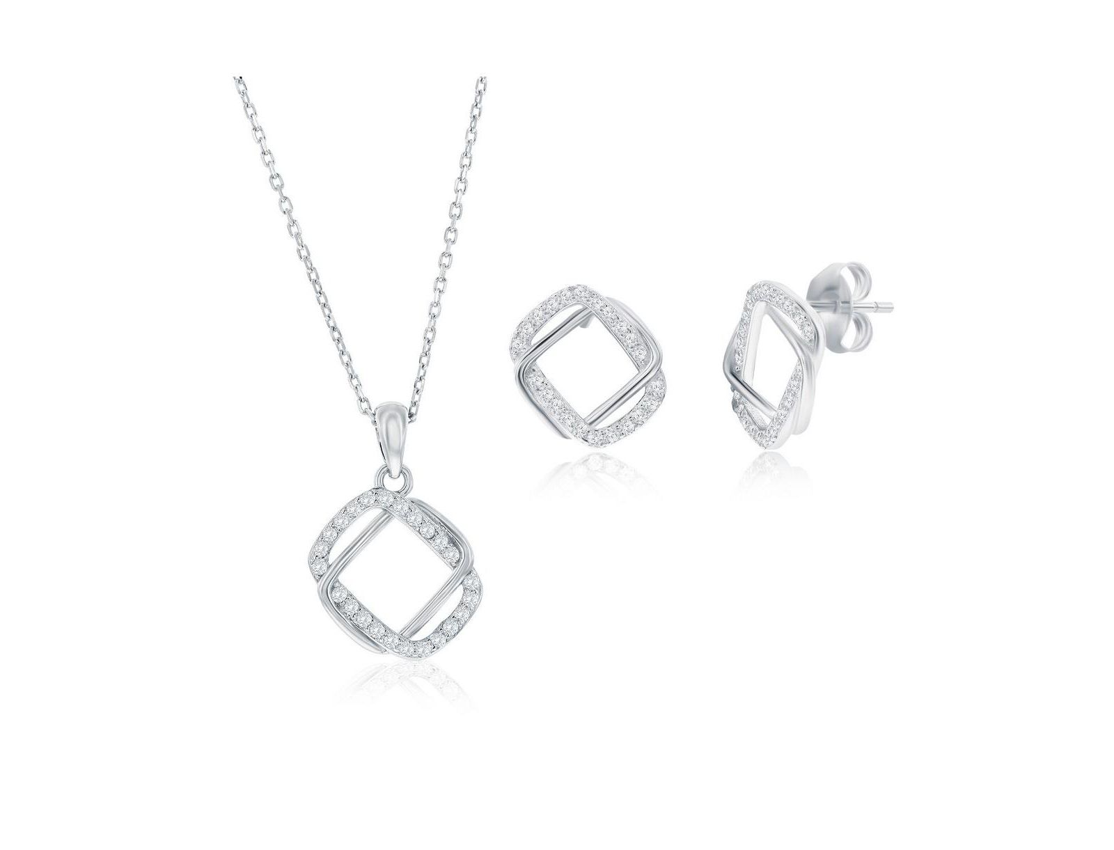 Комплект из ожерелья и серег Sterling с переплетающимися прямоугольниками и CZ
