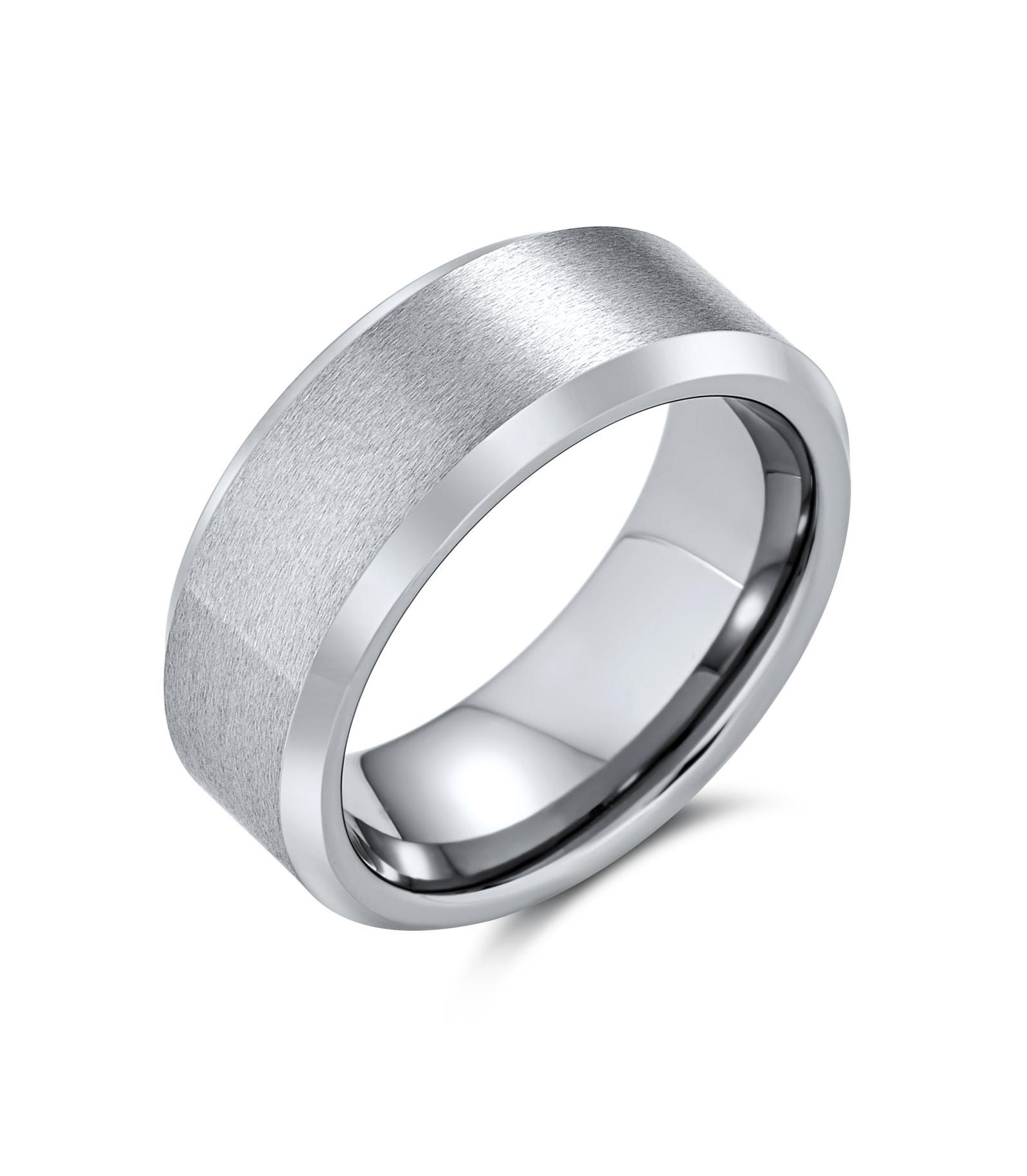 Bling Jewelry Classic Men's Band Ring Wide 8MM Beveled Edge Matte Brushed Finish Comfort Fit