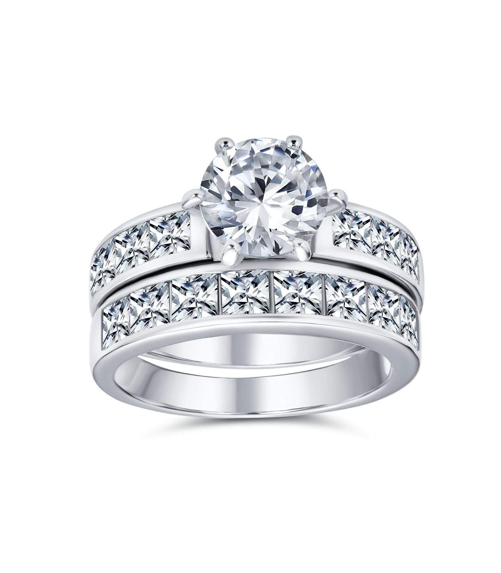 Bling Jewelry Classic 3CT Solitaire Cubic Zirconia CZ Engagement Ring Band Set .925 Sterling Silver