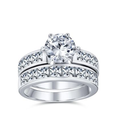 Bling Jewelry Classic 3CT Solitaire Cubic Zirconia CZ Engagement Ring Band Set .925 Sterling Silver