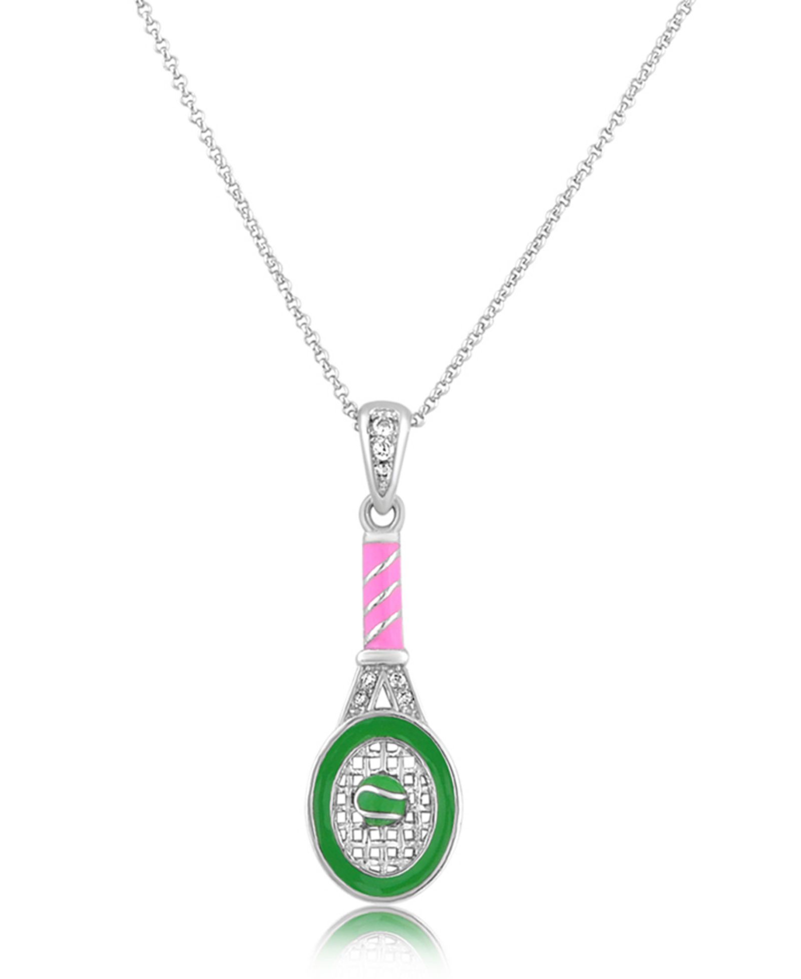 Chanteur /Girl/Tennis Racket Green Pink Crystal White Gold Palladium Plating Necklace