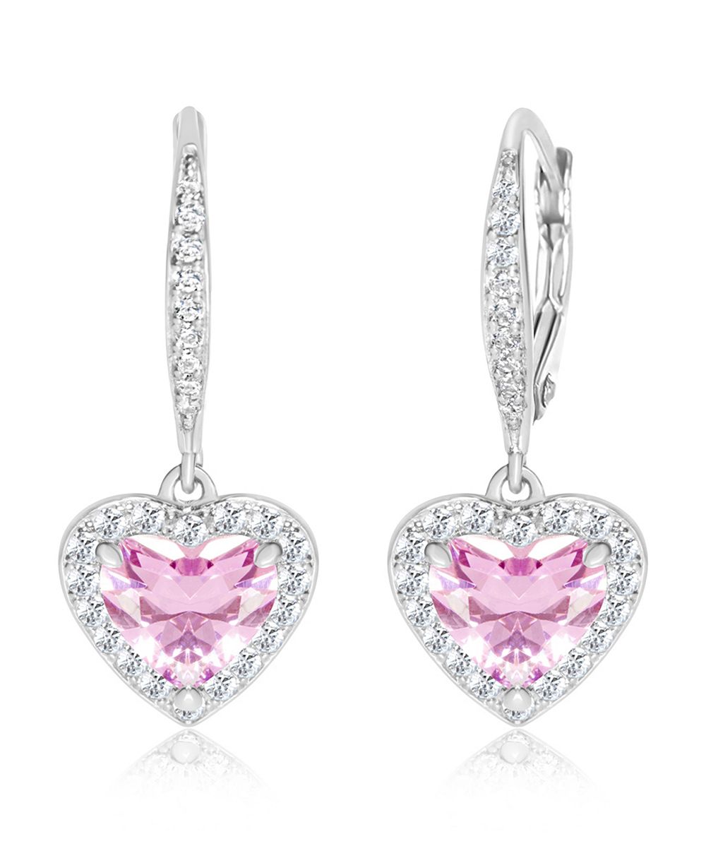 Chanteur /Girl/Heart Pink Crystal White Gold Palladium Plating Leverback Earring