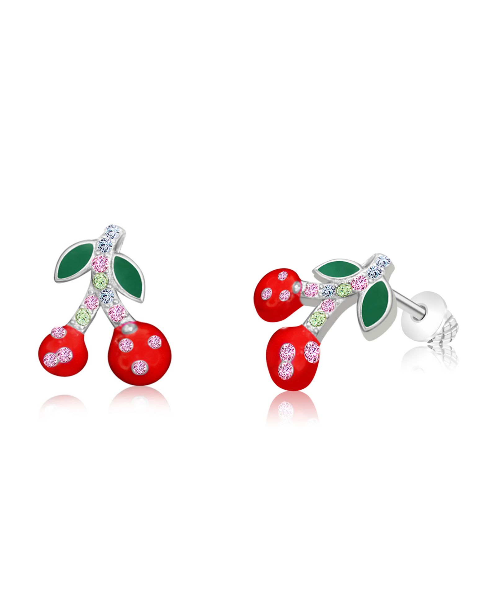 Серьга-гвоздик Chanteur/Girl/Cherry Red Crystal White Gold Palladium Plating Screwstud