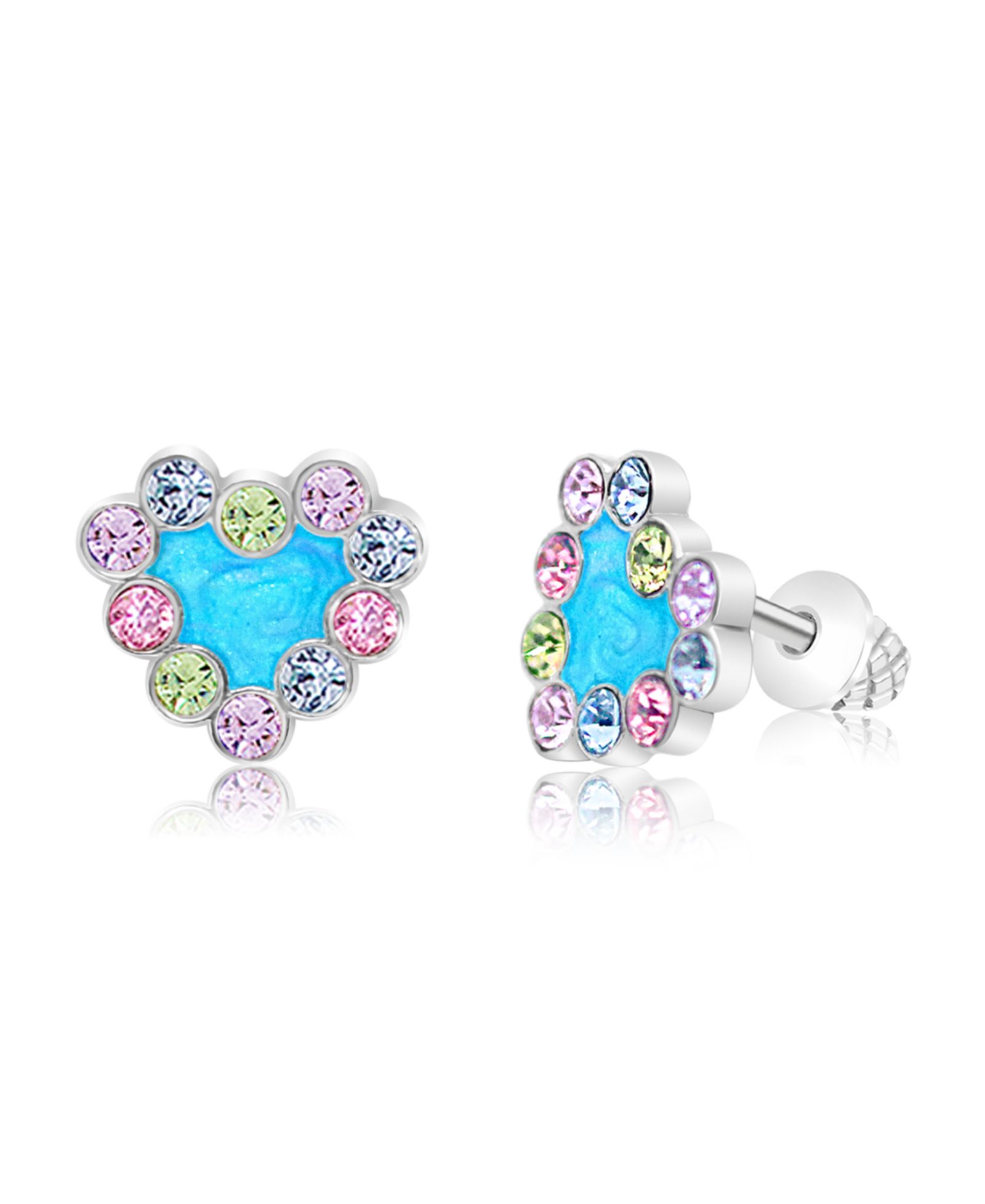 Chanteur /Girl/Heart Blue Enamel Crystal White Gold Palladium Plating Screwstud Earring