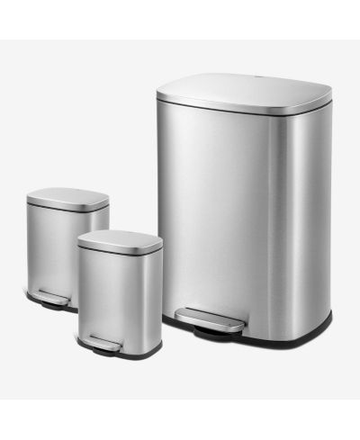 Комплект из 3 мусорных баков Qualiazero 50L + 5L + 5L, прямоугольные, из нержавеющей стали с крышками
