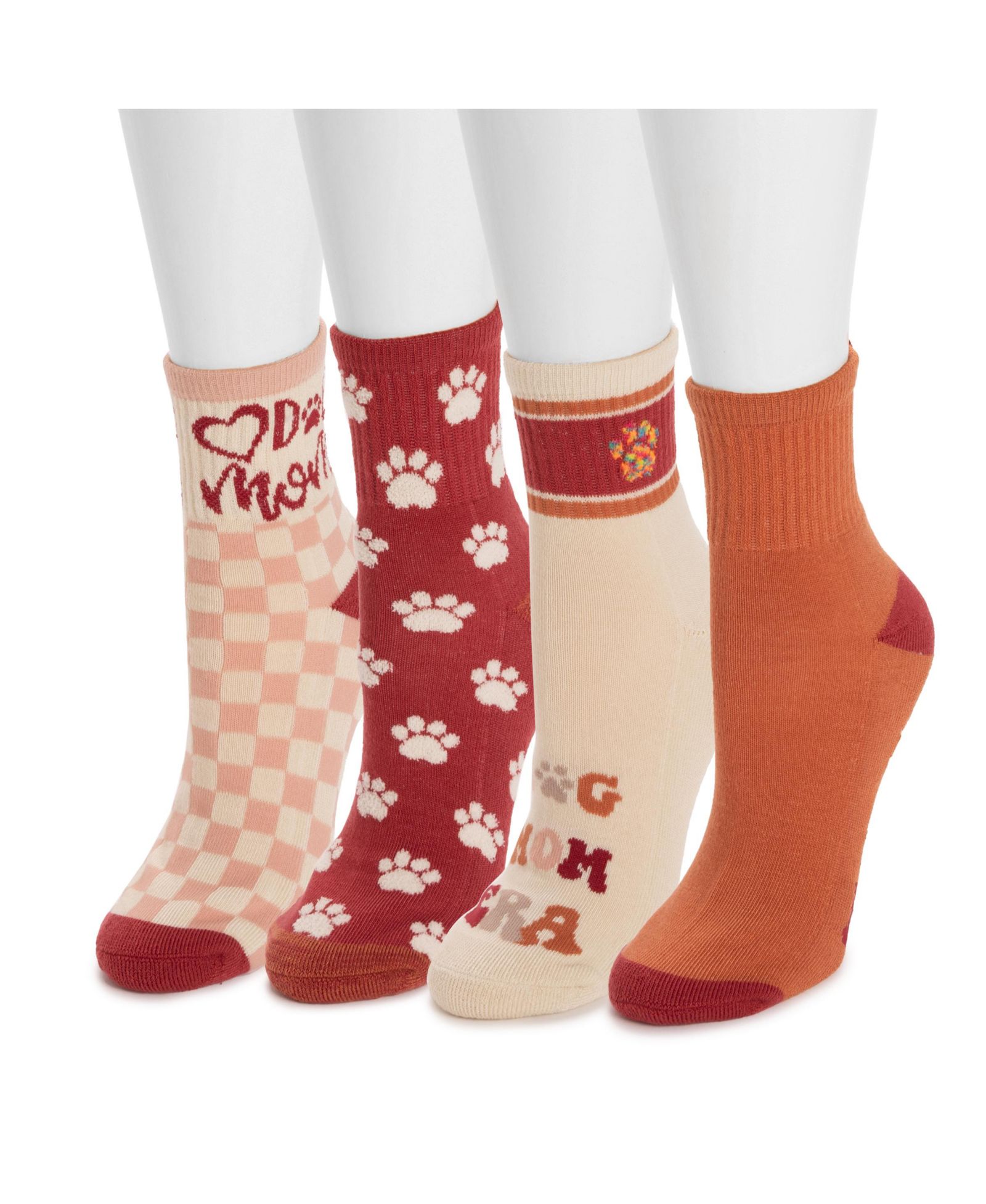 MUK LUKS Women's 4 Pk QTR Crew Novelty