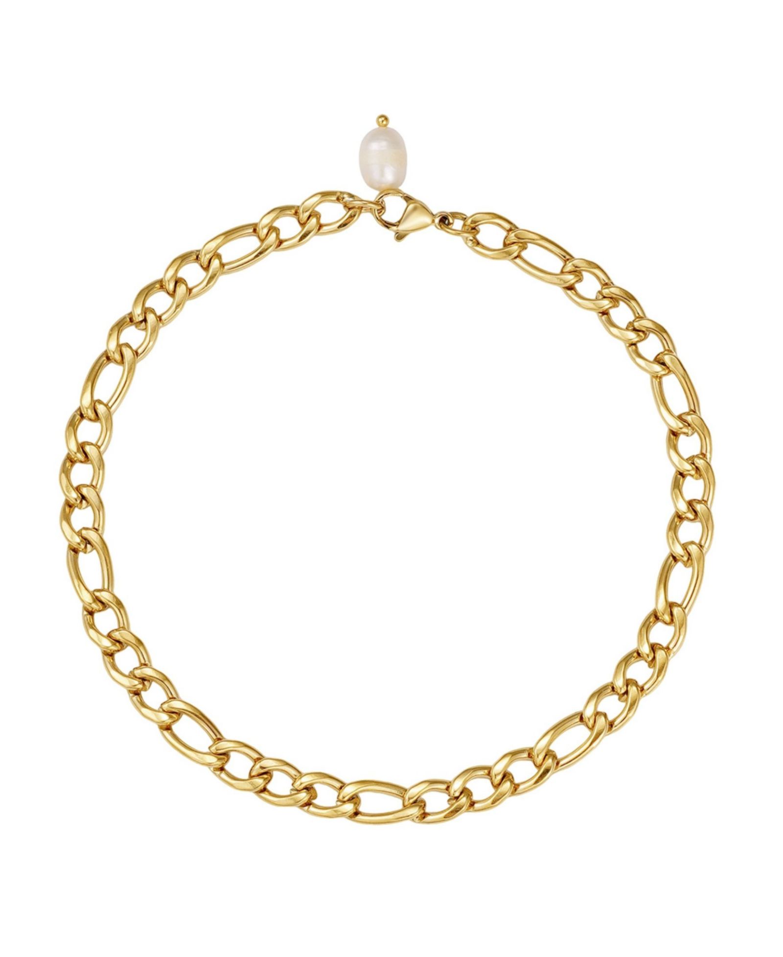 ADORNIA Tarnish Resistant Gold Freshwater Pearl Figaro Chain Anklet