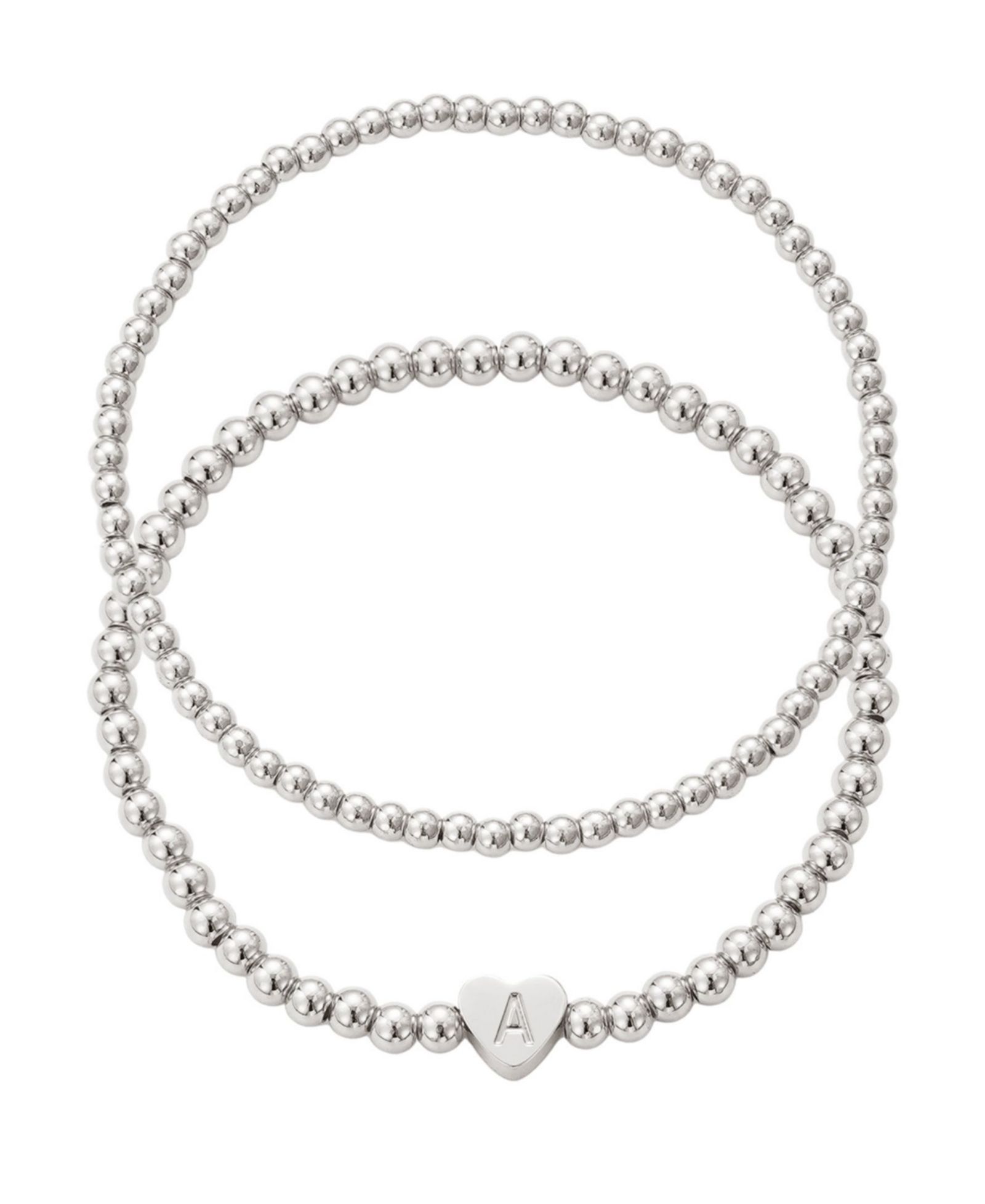 ADORNIA Silver Ball Bead Initial Bracelet Set