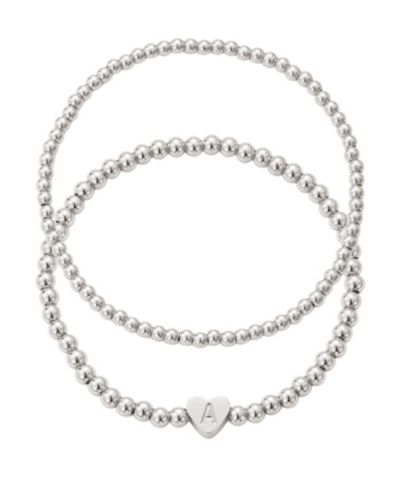 ADORNIA Silver Ball Bead Initial Bracelet Set