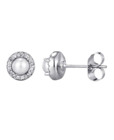ADORNIA Silver Freshwater Pearl CZ Halo Stud Earrings