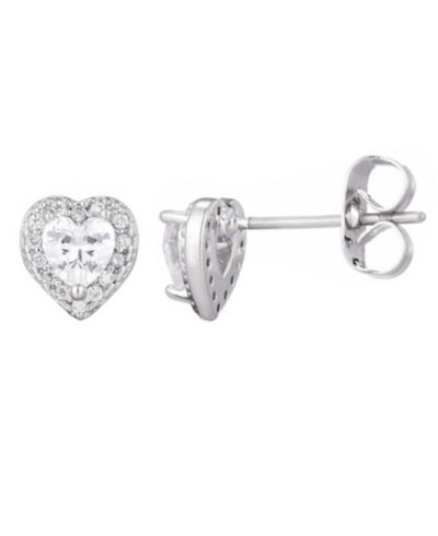 ADORNIA Silver CZ Heart Halo Stud Earrings