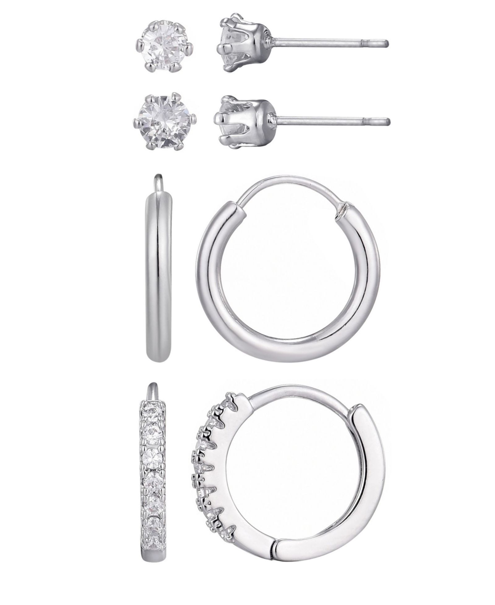 Набор сережек-гвоздик и колец ADORNIA Silver CZ