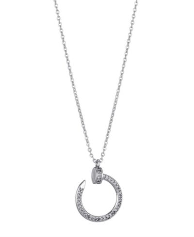 ADORNIA Серебряное колье с подвеской-кольцом CZ Curved Nail