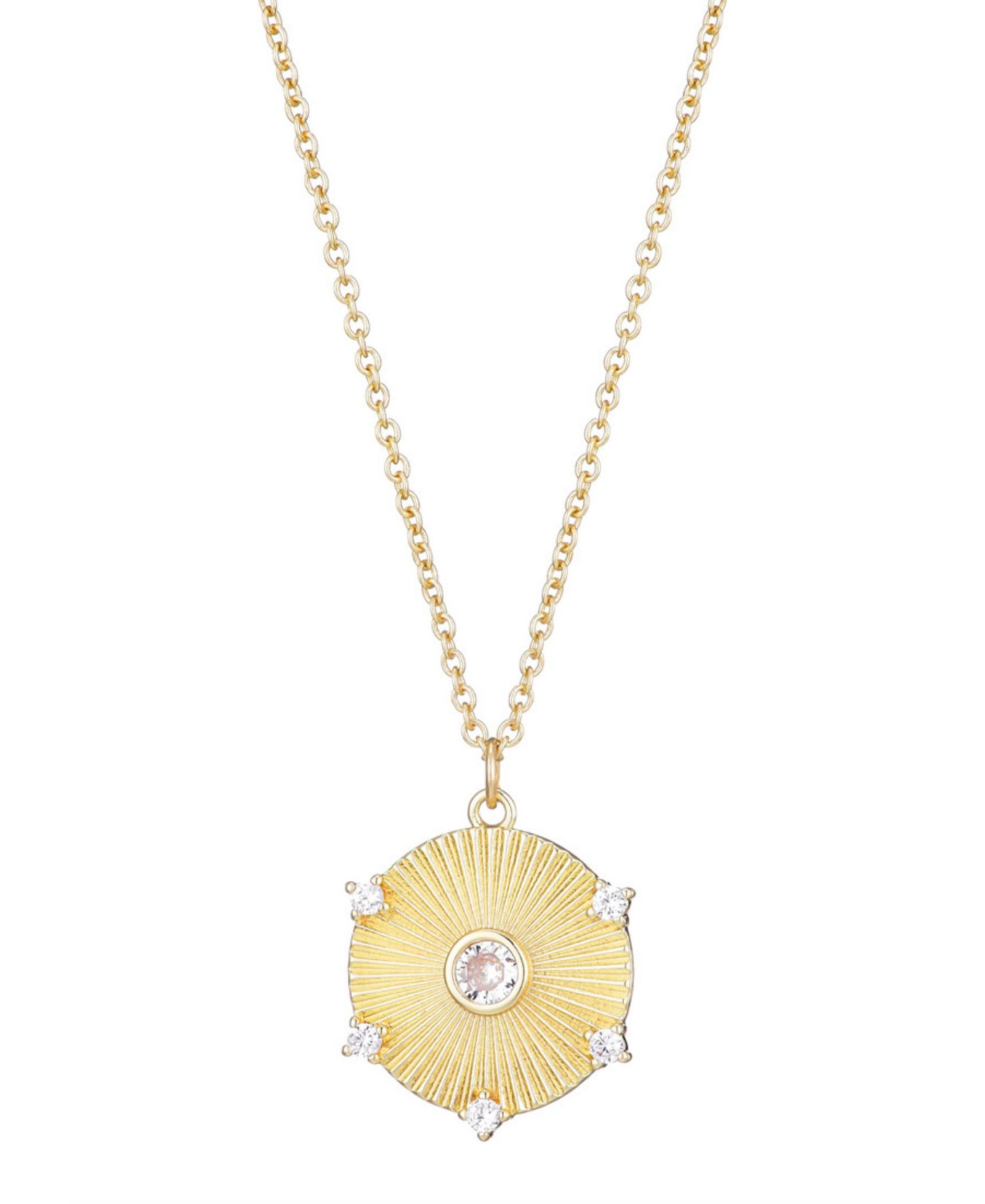ADORNIA Gold CZ Fluted Disc Pendant Necklace