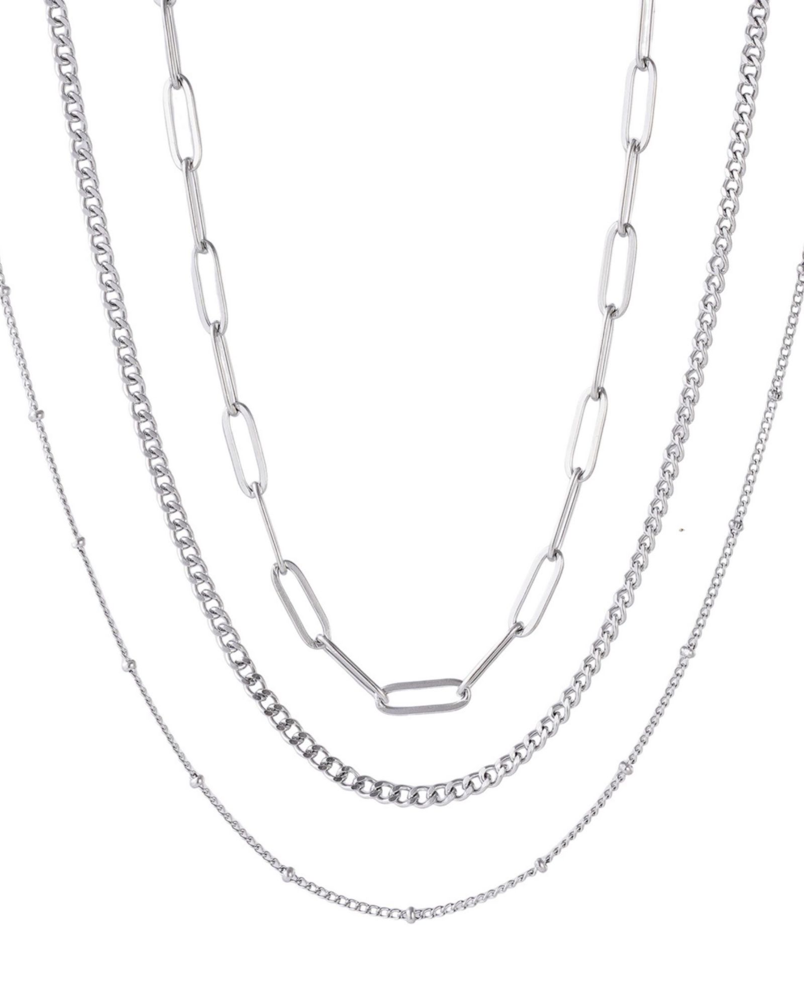 ADORNIA Tarnish Resistant Silver Chain Necklace Set