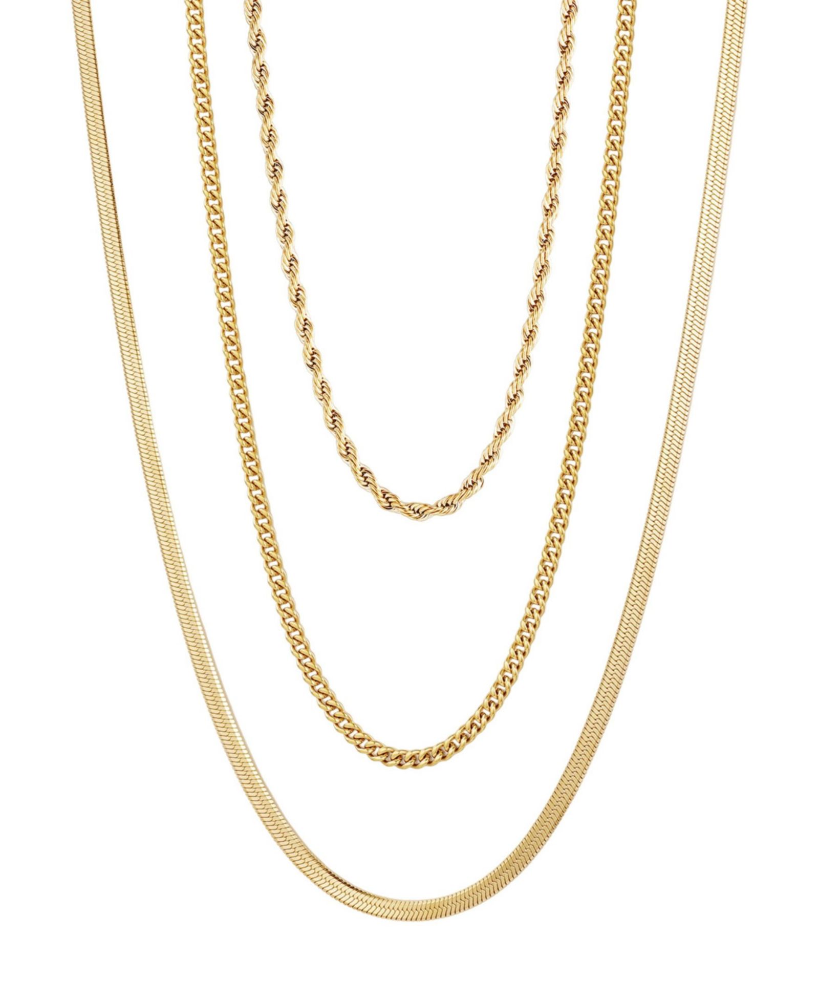ADORNIA Tarnish Resistant Gold Chain Necklace Set