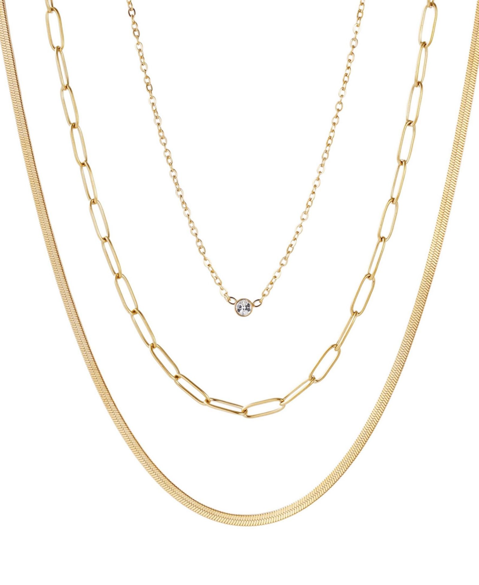 ADORNIA Tarnish Resistant Gold CZ Solitaire Pendant and Chain Necklace Set