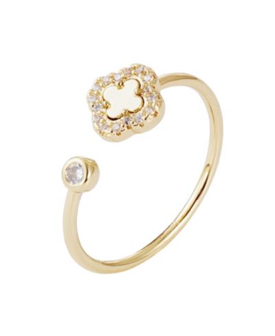 Кольцо ADORNIA Gold CZ Open Band Clover